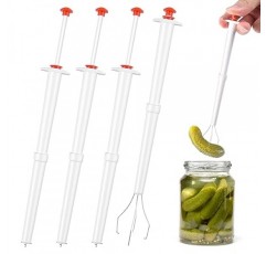 Tophoniex 4PCS 피클 피커 디럭스 피클 핀처 스테인레스 스틸 및 플라스틱 피클 그래버 도구 올리브 페퍼 그래버, 8 인치, 흰색