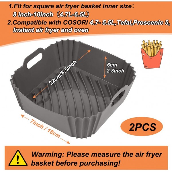 Cosori/Philips, XXL 재사용 가능한 바용 실리콘 몰드 핫 에어 프라이어 실리콘 에어 프라이어 액세서리 에어 프라이어 실리콘 포트 닌자, 프린세스 에어 프라이어 2pcs와 호