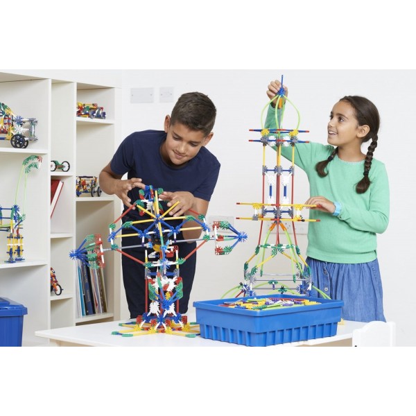 K'Nex 78497 교육용 메이커 키트 대형 아동용 조립 세트, 대규모 그룹을 위한 863피스 스템 학습 키트, 64페이지 조립 안내서 및 보관 케이스, 6세 어린이용 조립 완구 + 메