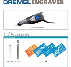 Dremel 290 Engraver - 나무, 금속, 도자기, 플라스틱, 가죽 조각을 위한 3개의 조각 팁과 4개의 공예 스텐실이 있는 소형 조각 펜 도구