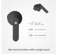 SBS TWS Air Free 무선 헤드폰 다기능 터치 컨트롤, 충전 스테이션, 최대 3.5시간 연속 이상적인 음악 통화, 이어버드 포함, 블랙