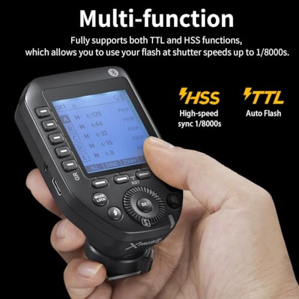 소니 카메라용 GODOX XProII-S TTL 무선 플래시 트리거, 2.4G 무선 플래시 송신기 HSS 1/8000S, 블루투스 연결, TCM 변환 기능, 새로운 핫슈 잠금, 대형 LCD 디스플레이