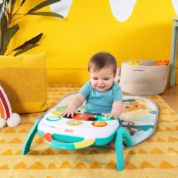 Bright Starts 4-in-1 Groovin' Kicks 피아노 체육관, Tummy Time 놀이 매트 및 활동 아기 장난감, 녹색 - 열대 사파리, 신생아부터 유아까지 BS 열대 사파리