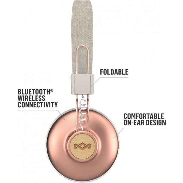 House of Marley 블루투스 오버이어 무선 헤드폰 '포지티브 바이브레이션' 마이크 통합 - 지속 가능한 소재로 제작된 무선 헤드폰/Dj 헤드폰 - 여분의 케이블(로즈 골드) 로