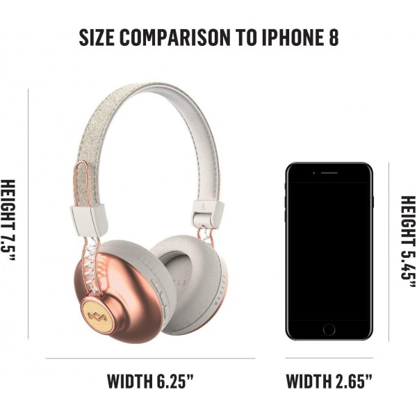 House of Marley 블루투스 오버이어 무선 헤드폰 '포지티브 바이브레이션' 마이크 통합 - 지속 가능한 소재로 제작된 무선 헤드폰/Dj 헤드폰 - 여분의 케이블(로즈 골드) 로