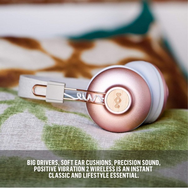 House of Marley 블루투스 오버이어 무선 헤드폰 '포지티브 바이브레이션' 마이크 통합 - 지속 가능한 소재로 제작된 무선 헤드폰/Dj 헤드폰 - 여분의 케이블(로즈 골드) 로