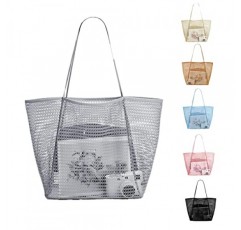 LXIAOY 비치 가방 대형 여성 메쉬 숄더 백 핸드백 수영 가방 접이식 비치 가방 스포츠 가방 레저 가방 쇼핑백 비치 가족 구매자를위한 토트 백