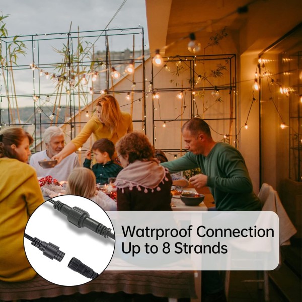 Pikapi G40 야외 연결 가능한 LED 문자열 조명 50+2 플라스틱 비산 방지 글로브 1W 전구, IP44 방수 2700K 잡초 파티 정원을 위한 따뜻한 흰색 안뜰 조명이 있는 100FT 꽃줄 조명