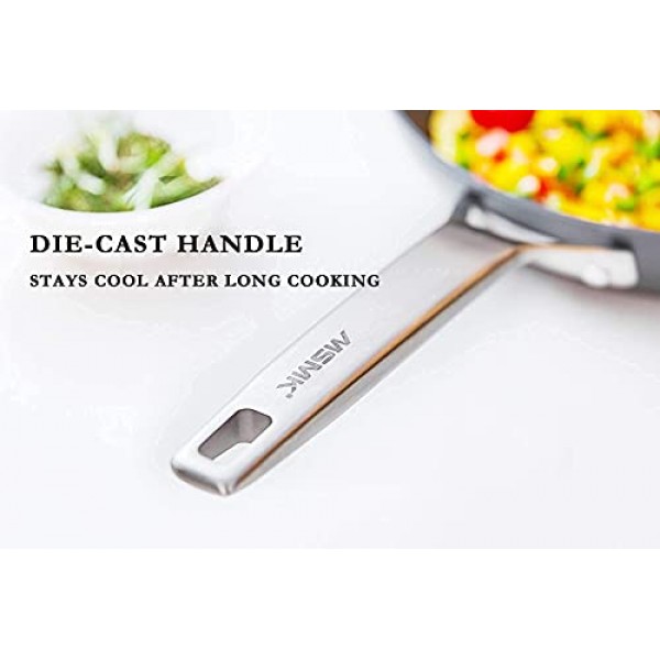 MsMk 소형 프라이팬, 끈적이지 않는 손잡이가 있는 8인치 붙지 않는 내구성이 있는 계란 오믈렛 프라이팬, GRE의 석회석 논스틱 코팅, 4mm 스테인리스 스틸 베이스 인덕션