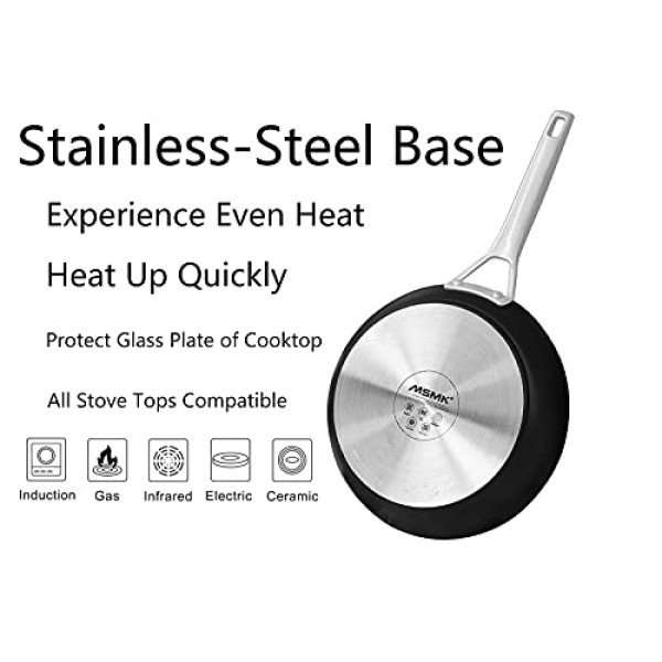 MsMk 소형 프라이팬, 끈적이지 않는 손잡이가 있는 8인치 붙지 않는 내구성이 있는 계란 오믈렛 프라이팬, GRE의 석회석 논스틱 코팅, 4mm 스테인리스 스틸 베이스 인덕션