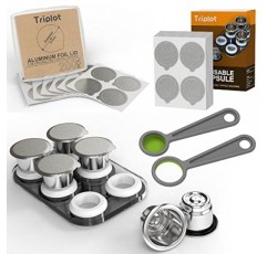 Nespresso OriginalLine 기계와 호환되는 재사용 가능한 캡슐 용 6pcs 리필 가능 커피 포드 세트 및 200pcs 알루미늄 뚜껑