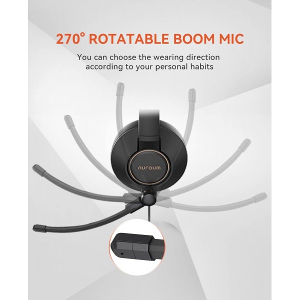 PC용 마이크가 장착된 Nuroum HP11-D 헤드셋, 편안한 유선 이중 귀(스테레오) 헤드셋, 3.5mm 잭을 통해 데스크탑/Mac에 연결, 통화/회의/음악 스테레오+3.5mm용 Zoom/Teams와 호환