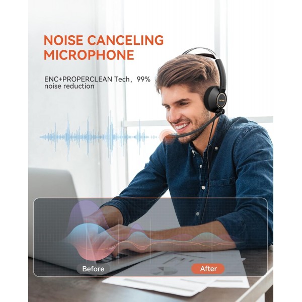PC용 마이크가 장착된 Nuroum HP11-D 헤드셋, 편안한 유선 이중 귀(스테레오) 헤드셋, 3.5mm 잭을 통해 데스크탑/Mac에 연결, 통화/회의/음악 스테레오+3.5mm용 Zoom/Teams와 호환