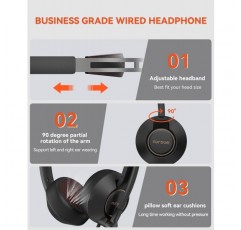 PC용 마이크가 장착된 Nuroum HP11-D 헤드셋, 편안한 유선 이중 귀(스테레오) 헤드셋, 3.5mm 잭을 통해 데스크탑/Mac에 연결, 통화/회의/음악 스테레오+3.5mm용 Zoom/Teams와 호환