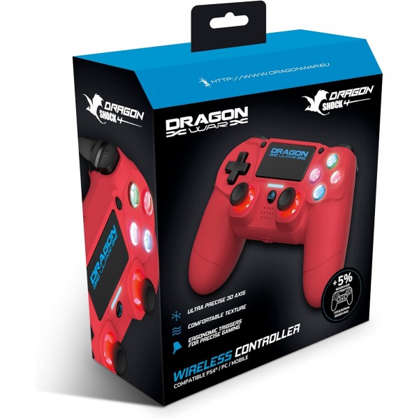 Dragon War Dragonwar - PS4, PC 및 모바일용 Shock 4 빨간색 무선 컨트롤러