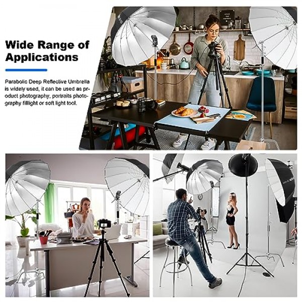 Godox 2Pack 41.3 105cm 비디오 스튜디오 촬영용 UB-105S 내부 실버 ​​및 UB-105W 내부 흰색 사진 우산이있는 깊은 포물선 반사 우산