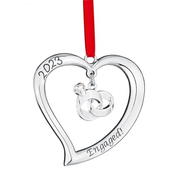 Klikel 우리의 첫 번째 크리스마스 장식품 2023 반지가 달린 약혼 하트 - Mr and Mrs 장식품 2023 - 약혼한 크리스마스 장식품 - 2023년 첫 번째 함께하는 크리스마스 장식품 - 20
