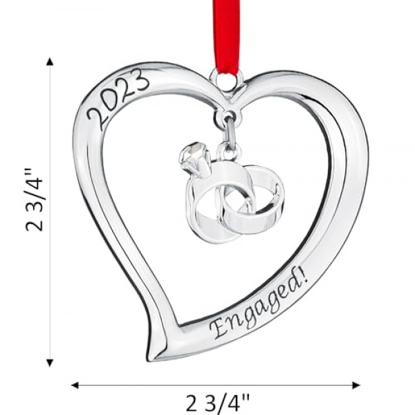 Klikel 우리의 첫 번째 크리스마스 장식품 2023 반지가 달린 약혼 하트 - Mr and Mrs 장식품 2023 - 약혼한 크리스마스 장식품 - 2023년 첫 번째 함께하는 크리스마스 장식품 - 20