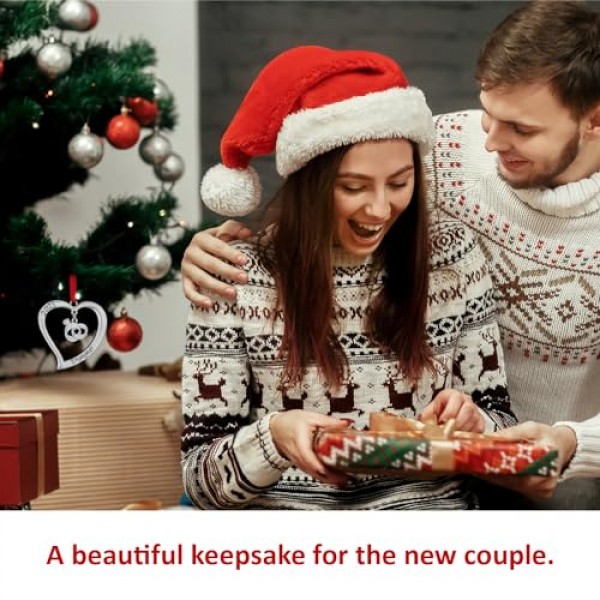 Klikel 우리의 첫 번째 크리스마스 장식품 2023 반지가 달린 약혼 하트 - Mr and Mrs 장식품 2023 - 약혼한 크리스마스 장식품 - 2023년 첫 번째 함께하는 크리스마스 장식품 - 20