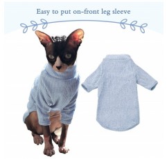 털이없는 고양이 조끼 터틀넥 통기성 사랑스러운 고양이 옷 스웨터 새끼 고양이 티셔츠 소매가있는 고양이 잠옷 점프 슈트 Sphynx Cornish Rex Devon Rex Peterbald S (2.2-4lbs) Blue