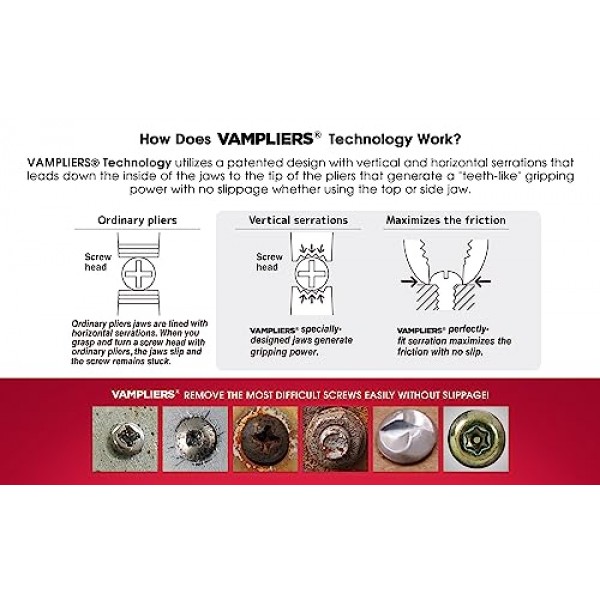 VAMPLIERS 4피스 벗겨진 나사 추출 플라이어 세트. 일본에서 제작되었습니다. 탄소강. 8 라인즈맨, 7.5 긴 노즈, 6.25 다목적 및 5 ESD 안전 플라이어. 벗겨진/손상된/녹슨 나