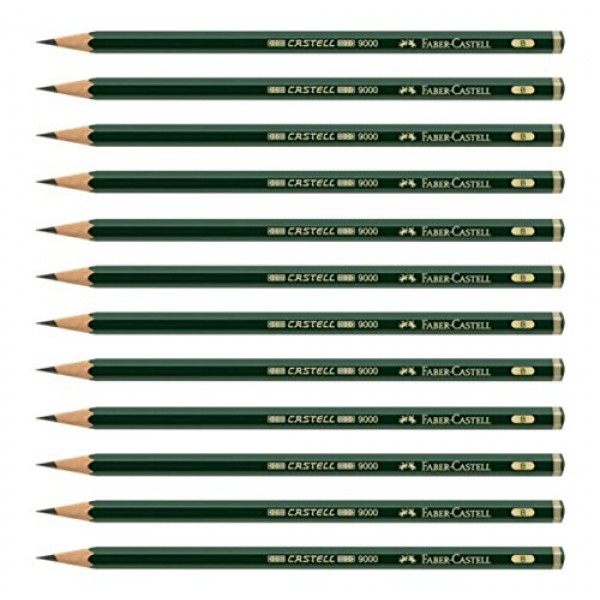 파버 카스텔 연필, 카스텔 9000 아트 흑연 연필, 흑연 B 쓰기, 스케치, 그림, 음영, 아티스트, 학용품 연필 - 12팩(B)
