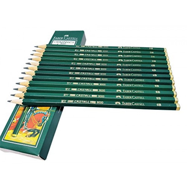 파버 카스텔 연필, 카스텔 9000 아트 흑연 연필, 흑연 B 쓰기, 스케치, 그림, 음영, 아티스트, 학용품 연필 - 12팩(B)