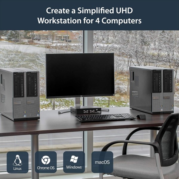 StarTech.com 4포트 DisplayPort KVM 스위치 - 4K 60Hz - 단일 디스플레이 - 통합 USB 2.0 허브 및 오디오가 있는 듀얼 포트 UHD DP 1.2 USB KVM 스위치 - Dell, HP, Apple, Lenovo - TAA 준수(SV431DPU