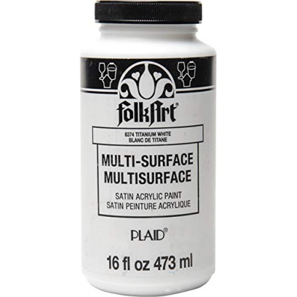 FolkArt 다양한 색상의 다중 표면 새틴 아크릴 페인트, 16 온스, 티타늄 화이트 16 Fl Oz