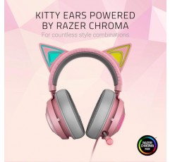 Razer Kraken Kitty RGB USB 게임용 헤드셋: THX 7.1 공간 서라운드 사운드 - Chroma RGB 조명 - 접을 수 있는 액티브 노이즈 캔슬링 마이크 - 경량 알루미늄 프레임 - PC용 - 쿼츠 핑