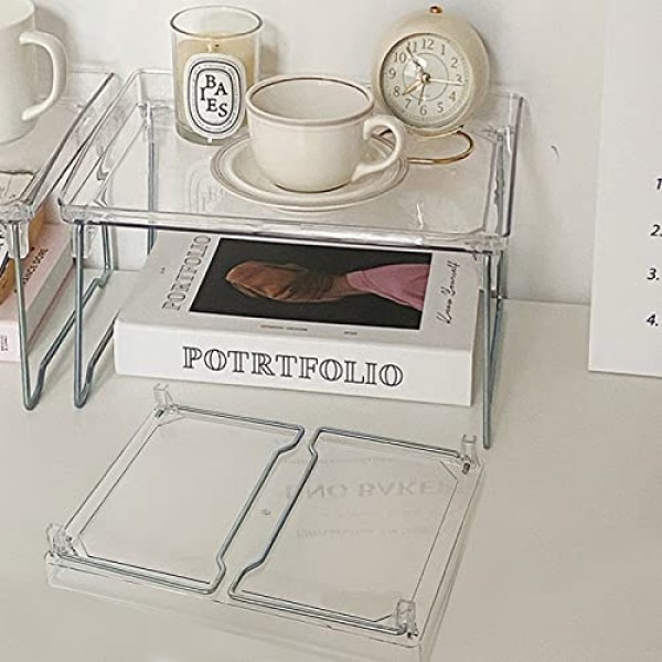 Jingzhan 찬장 정리함, 주방 선반, 팩 쌓을 수 있는 주방 선반 정리함, 주방 보관함, 욕실 보관함, 메이크업 정리함, PET 및 금속, 투명 및 크롬