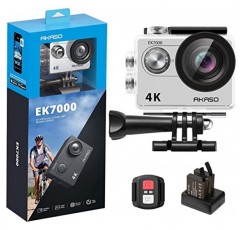 AKASO 액션캠 EK7000 4K30FPS 액션 카메라 170° 광각 HD 수중 카메라 20MP WiFi 방수 스포츠 카메라 2인치 LCD 화면(배터리 2개 포함)(실버)