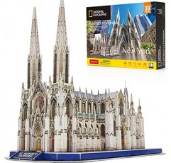 성인을 위한 CubicFun 3D 퍼즐 내셔널 지오그래픽 성 패트릭 대성당 모델 키트, 뉴욕 성인을 위한 건축 퍼즐 8세 이상 어린이를 위한 책상 조립 장난감, 소책자 포함 크리