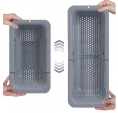 BLUE GINKGO 싱크대 위 소쿠리 여과기 바구니 - 야채와 과일 세척, 조리된 파스타 및 건조 접시 배수 - 확장 가능 - 새로운 가정용 주방 필수품(7.9W x 14-19L x 2.75H) - 회색