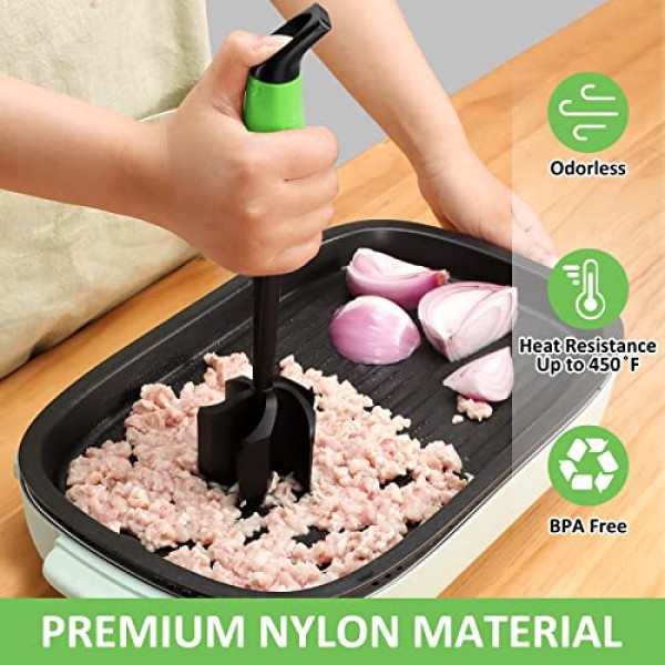 Ourokhome 주방 고기 분쇄기 크럼블러, 주방용 햄버거 갈은 쇠고기 다지기, 내열성 및 안정적인 작동 고기 조리기구, 과일 주스 혼합 및 교반에 적합, 녹색