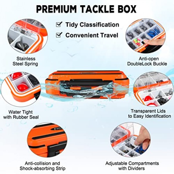 PLUSINNO 253개 낚시 액세서리 세트, 낚시 액세서리가 포함된 낚시 액세서리 상자, 낚시 후크, 낚시 무게, 싱커, 스피너 블레이드, 배스용 낚시 태클, 블루길, 크래피, 낚시