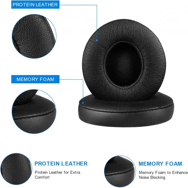 Link Dream Beats Solo 3 Solo 2용 교체용 이어 패드, 부드러운 단백질 가죽 및 메모리 폼이 포함된 Beats 헤드폰 이어 패드, Beats Solo 2 Solo 3 온이어 헤드폰용 교체용 이어 패드(