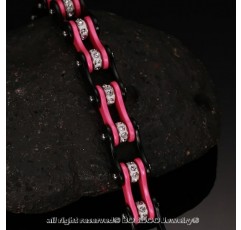 BOBIJOO JEWELRY - 여성용 및 남성용 스테인레스 스틸 팔찌 실버 블랙 핑크 라인석 체인 오토바이 자전거 바이커, 스테인레스 스틸
