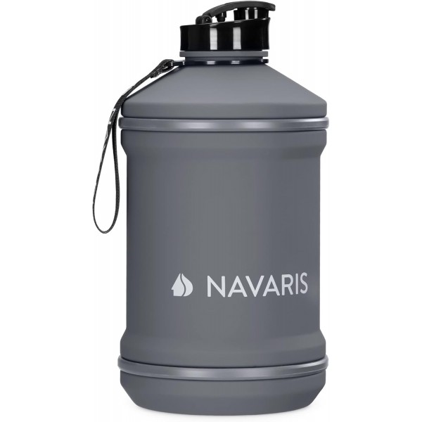Navaris 2.2리터 피트니스 물병 - XXL 물병 체육관 물병 BPA 무료 - 스포츠 물병 물 저그 - 스포츠 물병 안정 - 회색 걸이용 스트랩 포함