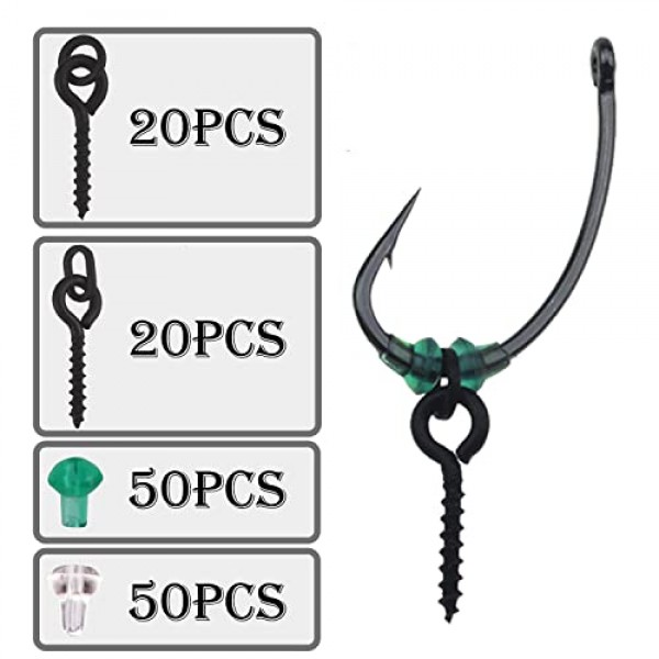 FYSL 140 조각 낚시 후크 세트 40 조각 스레드 Boilie 미끼 나사 100 조각 낚시 후크 중지 낚시 후크 세트, 원형 타원형 미끼 지그 후크 낚시 태클 액세서리
