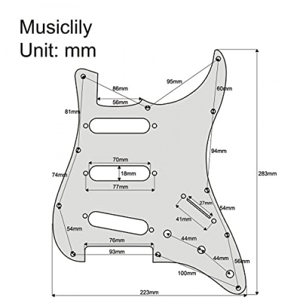 Musiclily Pro 11홀 62 American Stratocaster 62용 빈티지 스타일 Strat SSS 픽가드, 3겹 흰색