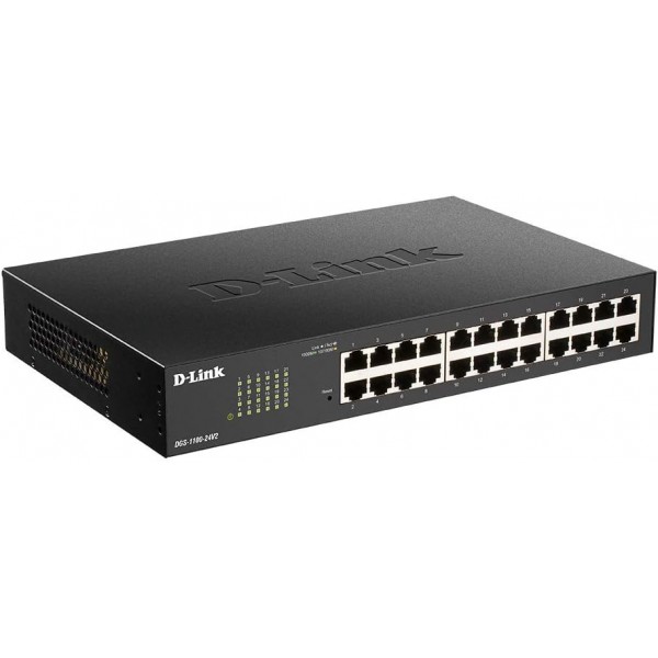D-Link DGS-1100-24V2 기가비트 스마트 스위치(24포트, 10/100/1000Mbit/s, 손쉬운 플러그 앤 플레이 설치, 팬리스), 블랙