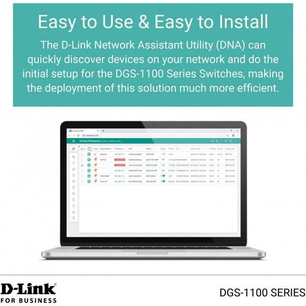 D-Link DGS-1100-24V2 기가비트 스마트 스위치(24포트, 10/100/1000Mbit/s, 손쉬운 플러그 앤 플레이 설치, 팬리스), 블랙