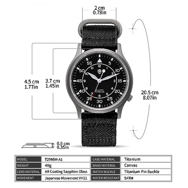BERNY 남성용 티타늄 시계 일본 스윕 두 번째 쿼츠 무브먼트 티타늄 아날로그 쿼츠 시계 T2566M 방수