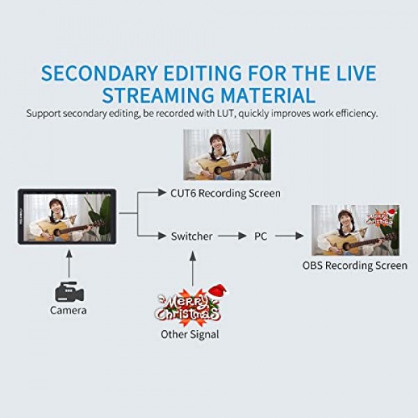 FEELWORLD CUT6 6인치 USB 2.0 레코더 모니터 DSLR 카메라 필드 모니터(터치스크린 포함) HDMI 루프 아웃 LUT FHD IPS 4K HDMI 1920x1080