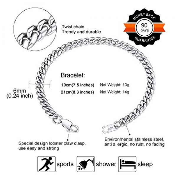GoldChic Jewelry 스테인레스 스틸 컴팩트 쿠바 팔찌 와이드 6/10/14 mm 클래식 남성용 팔찌, 실버/골드/블랙 3가지 색상, 다양한 길이 19/21 cm 남성용 스테인레스 스틸 컴팩트 