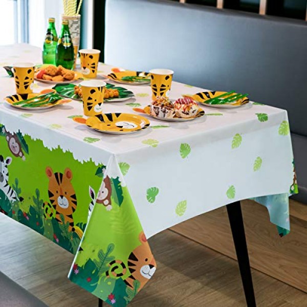 DECORLIFE 3 팩 정글 사파리 식탁보, 동물 프린트가 있는 귀여운 정글 테이블 천, 108 x 54 야생 1 생일 테이블 커버, 소년 어린이 생일, 베이비 샤워를 위한 동물원 파티 장