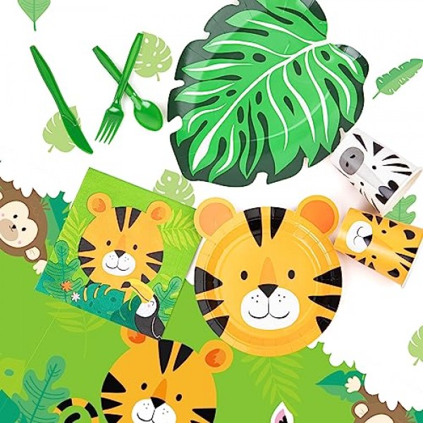DECORLIFE 3 팩 정글 사파리 식탁보, 동물 프린트가 있는 귀여운 정글 테이블 천, 108 x 54 야생 1 생일 테이블 커버, 소년 어린이 생일, 베이비 샤워를 위한 동물원 파티 장