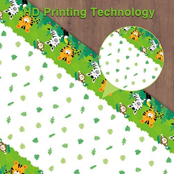 DECORLIFE 3 팩 정글 사파리 식탁보, 동물 프린트가 있는 귀여운 정글 테이블 천, 108 x 54 야생 1 생일 테이블 커버, 소년 어린이 생일, 베이비 샤워를 위한 동물원 파티 장