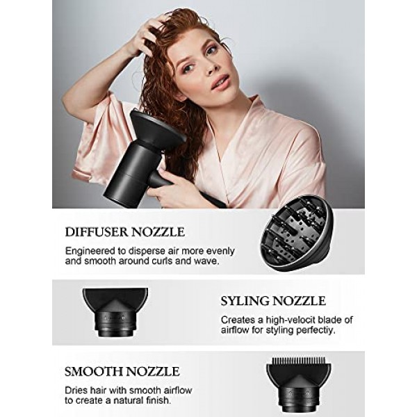 이온 헤어 드라이어, 1800W 전문 블로우 드라이어, 디퓨저 및 2개의 노즐이 있는 빠른 건조 음이온 헤어 드라이어, 강력한 AC 모터, 쿨/웜/핫 3 가열, 2 속도, 여성용 남성
